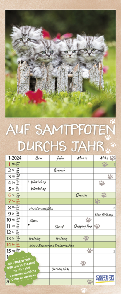 Cover: 9783731869788 | Auf Samtpfoten durch's Jahr 2024 | Korsch Verlag | Kalender | 14 S.