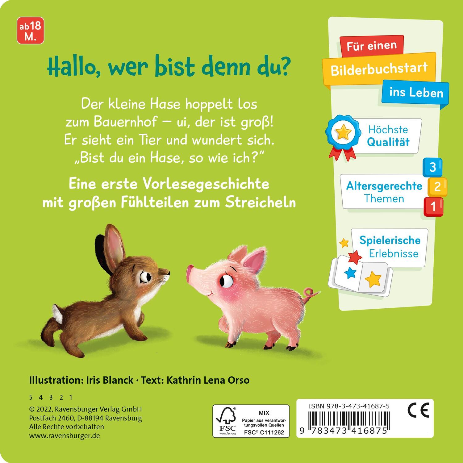 Rückseite: 9783473416875 | Mein erstes Vorlese-Fühlbuch: Bist du ein Hase? | Kathrin Lena Orso