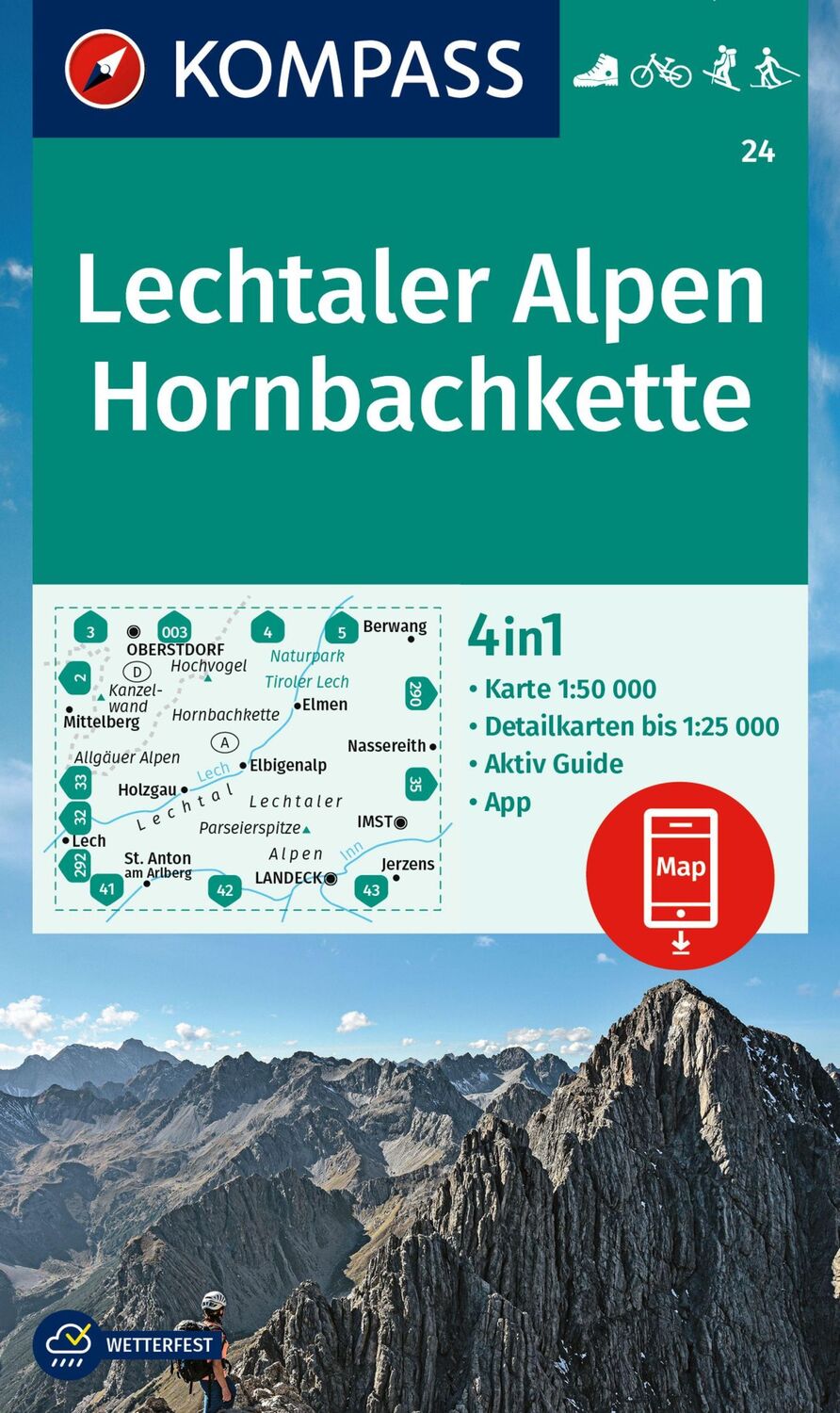 Cover: 9783991218678 | KOMPASS Wanderkarte 24 Lechtaler Alpen, Hornbachkette 1:50.000 | 2024