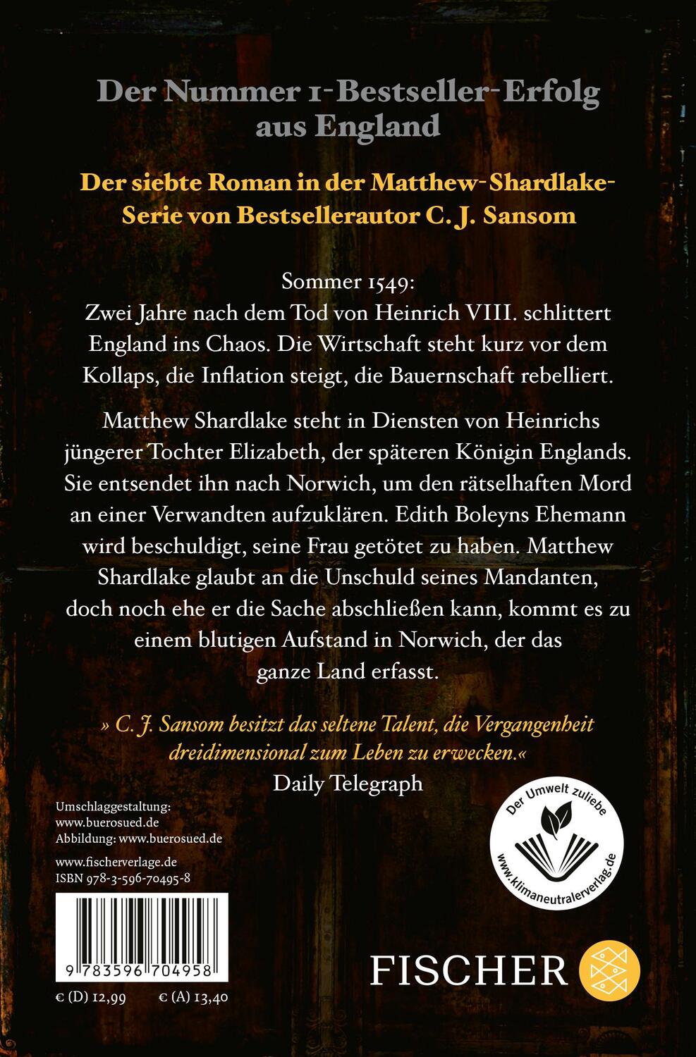 Rückseite: 9783596704958 | Die Gräber der Verdammten | Historischer Kriminalroman | Sansom | Buch