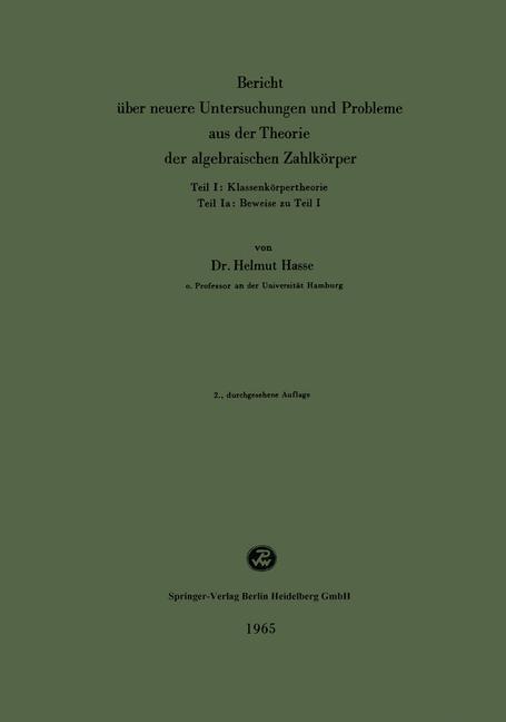 Cover: 9783662385852 | Bericht über neuere Untersuchungen und Probleme aus der Theorie der...