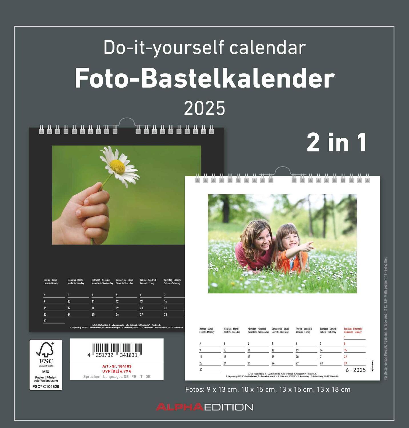 Cover: 4251732341831 | Foto-Bastelkalender 2025 - 2 in 1: schwarz und weiss - Do it...