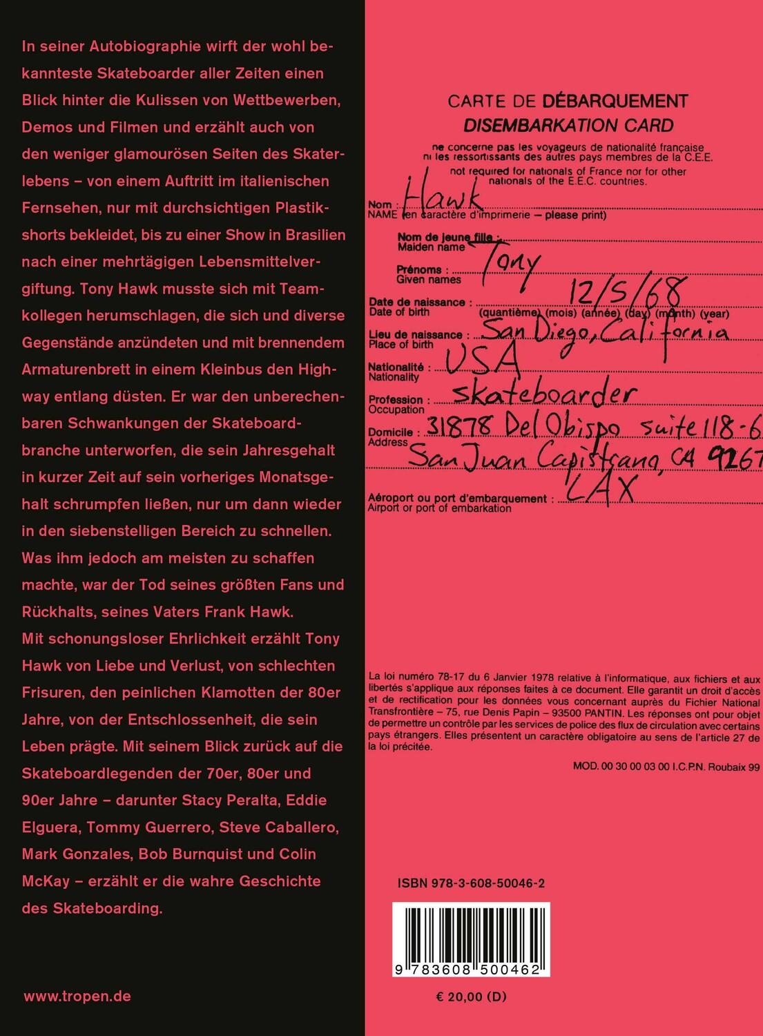 Rückseite: 9783608500462 | Hawk: Beruf: Skateboarder (cc - carbon copy books, Bd. 10) | Tony Hawk