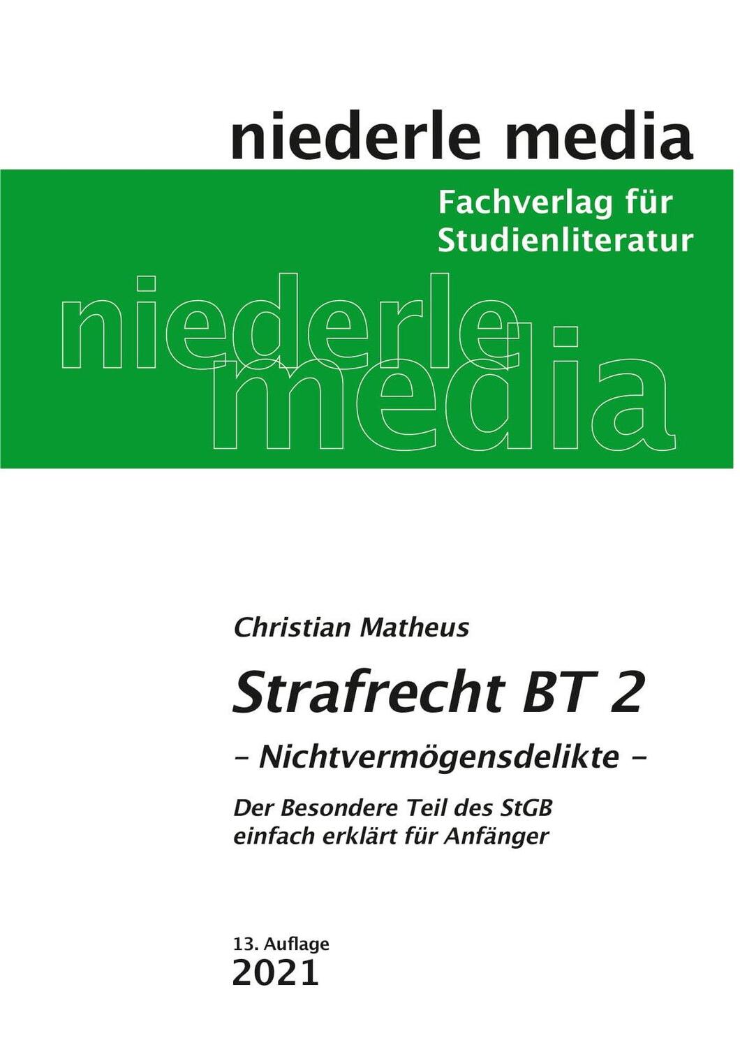 Cover: 9783867240499 | Strafrecht BT 2 | Christian Matheus | Taschenbuch | Deutsch | 2021