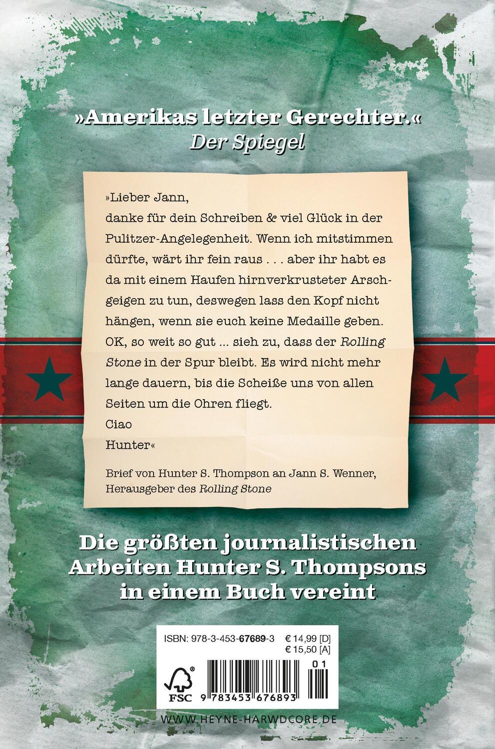 Rückseite: 9783453676893 | Die Rolling-Stone-Jahre | Hunter S. Thompson | Taschenbuch | Deutsch