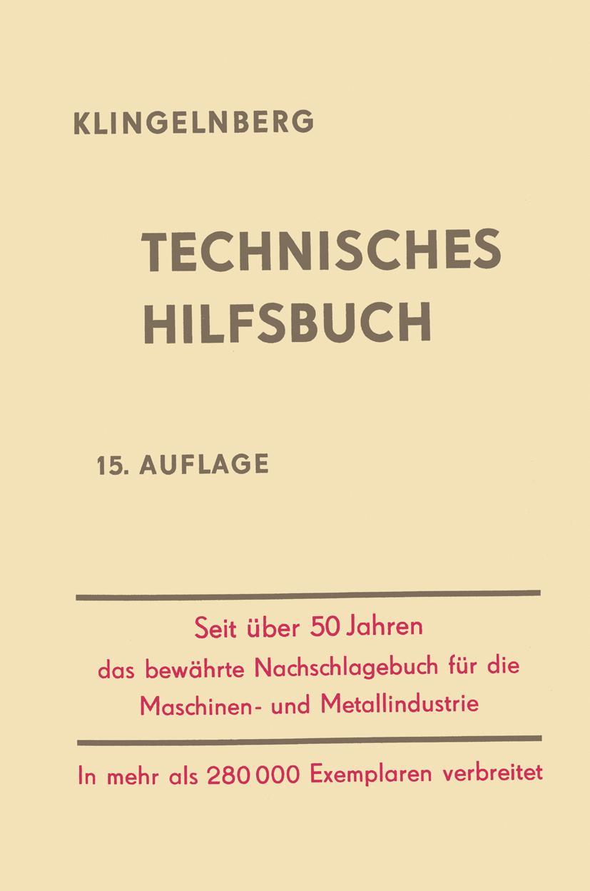 Cover: 9783642883682 | Klingelnberg Technisches Hilfsbuch | W. Ferdinand Klingelnberg | Buch