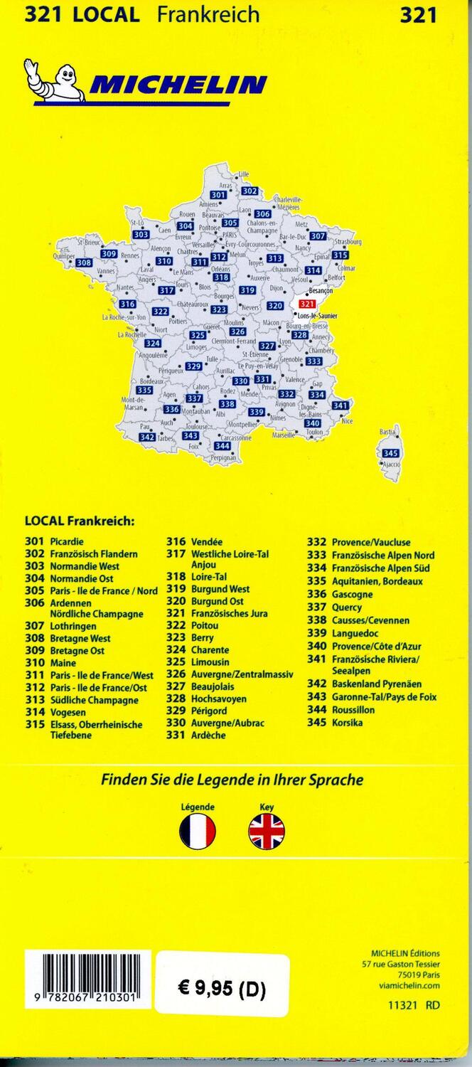 Bild: 9782067210301 | Michelin Französisches Jura | Straßen- und Tourismuskarte 1:150.000