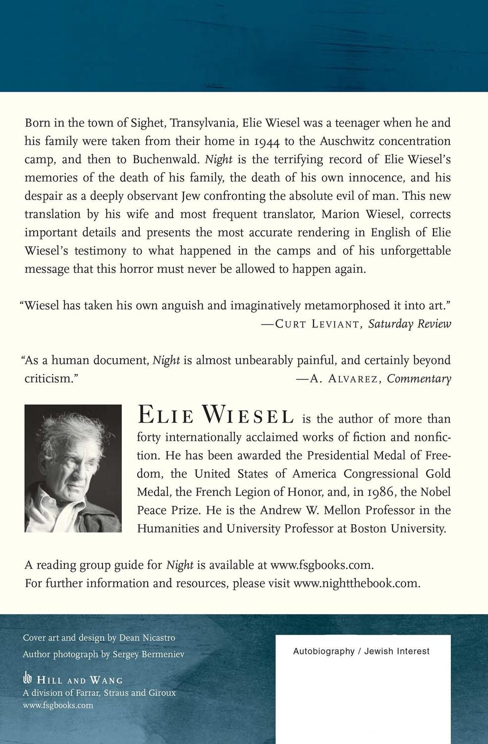 Rückseite: 9780374500016 | Night | Elie Wiesel | Taschenbuch | 120 S. | Englisch | 2006
