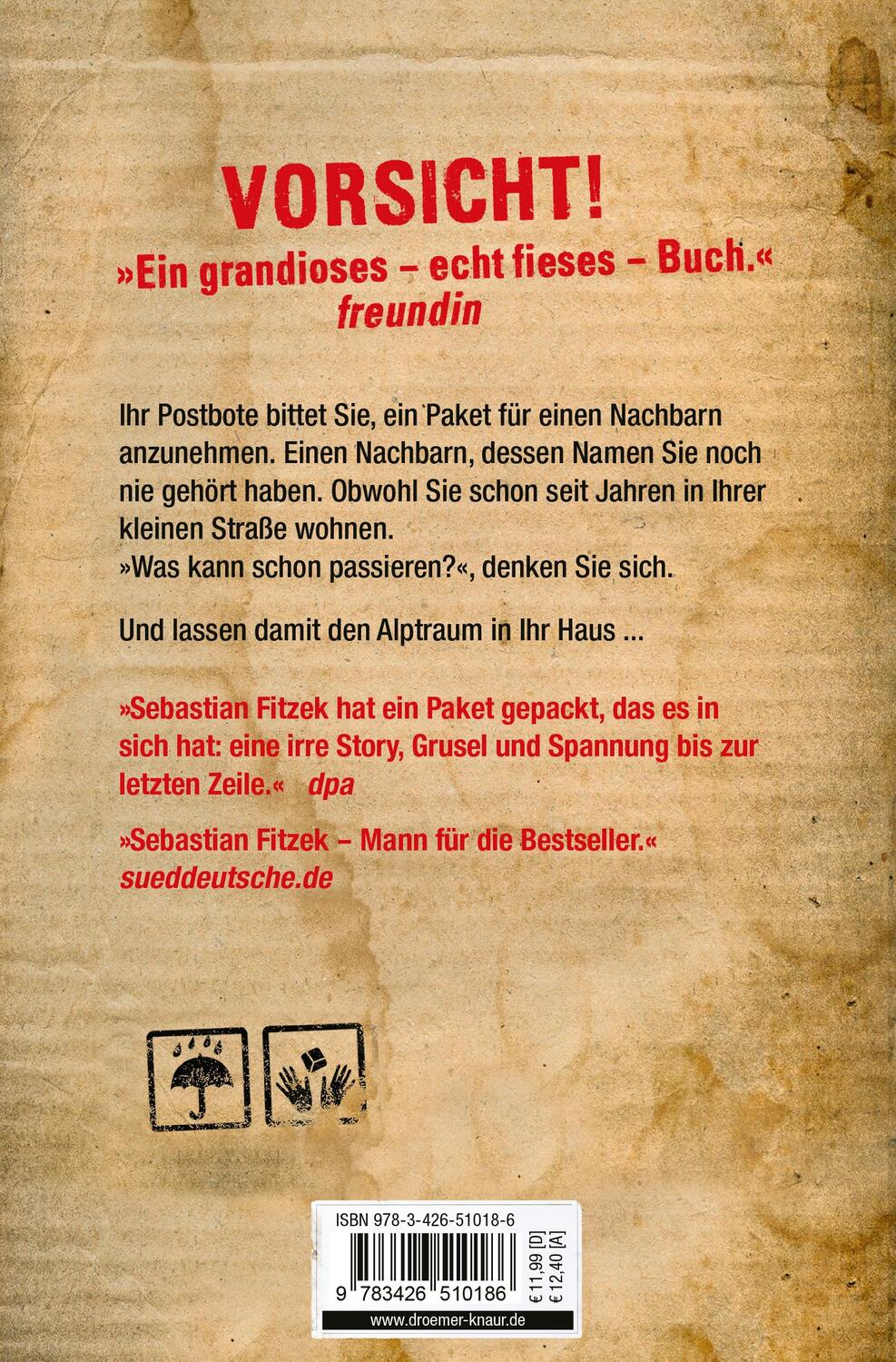 Rückseite: 9783426510186 | Das Paket | Sebastian Fitzek | Taschenbuch | 368 S. | Deutsch | 2018