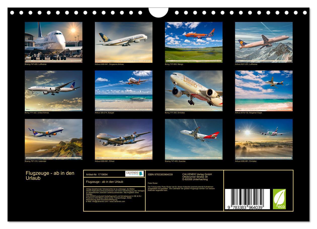 Bild: 9783383964039 | Flugzeuge - ab in den Urlaub (Wandkalender 2025 DIN A4 quer),...