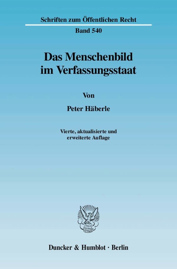 Cover: 9783428126354 | Das Menschenbild im Verfassungsstaat. | Peter Häberle | Taschenbuch