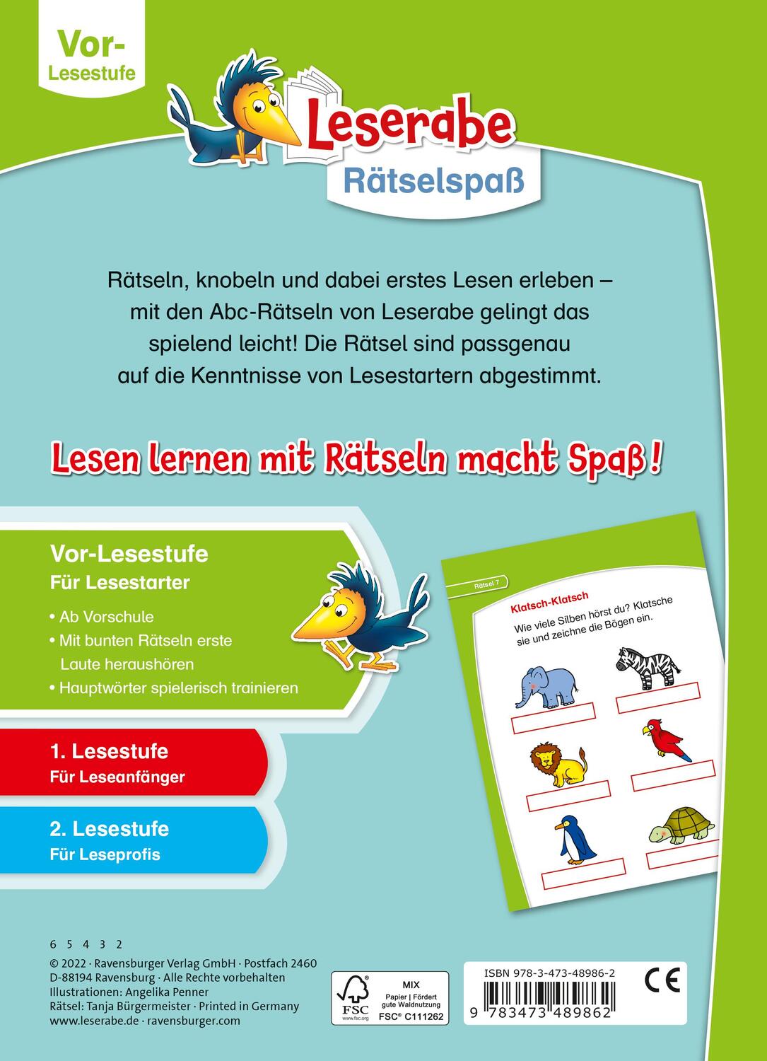 Rückseite: 9783473489862 | Ravensburger Leserabe Rätselspaß - Abc-Rätsel für Lesestarter ab 5...