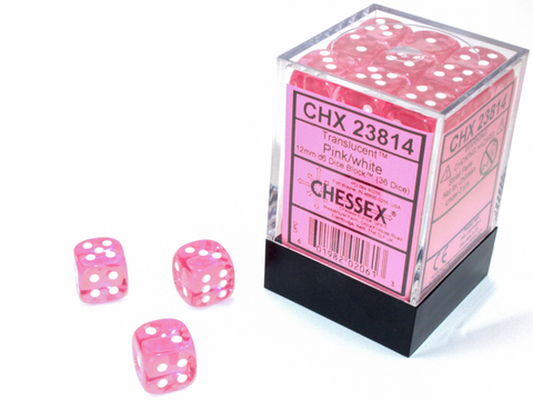 Cover: 601982020613 | Translucent 12mm d6 with pips Dice Blocks™ (36 Dice) Pink w/white