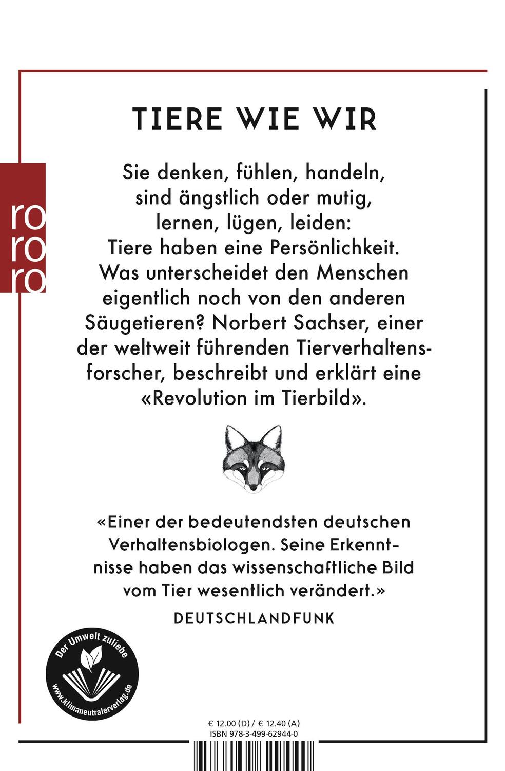 Rückseite: 9783499629440 | Der Mensch im Tier | Norbert Sachser | Taschenbuch | Deutsch | 2021
