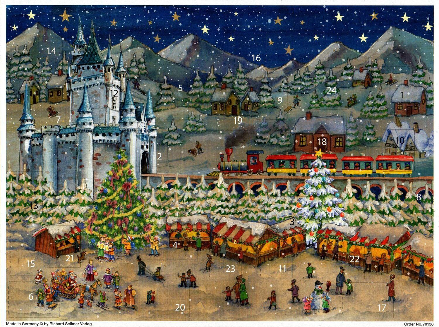 Cover: 4025985701380 | Adventskalender "Weihnachtsmarkt an der Burg | Papier-Adventskalender