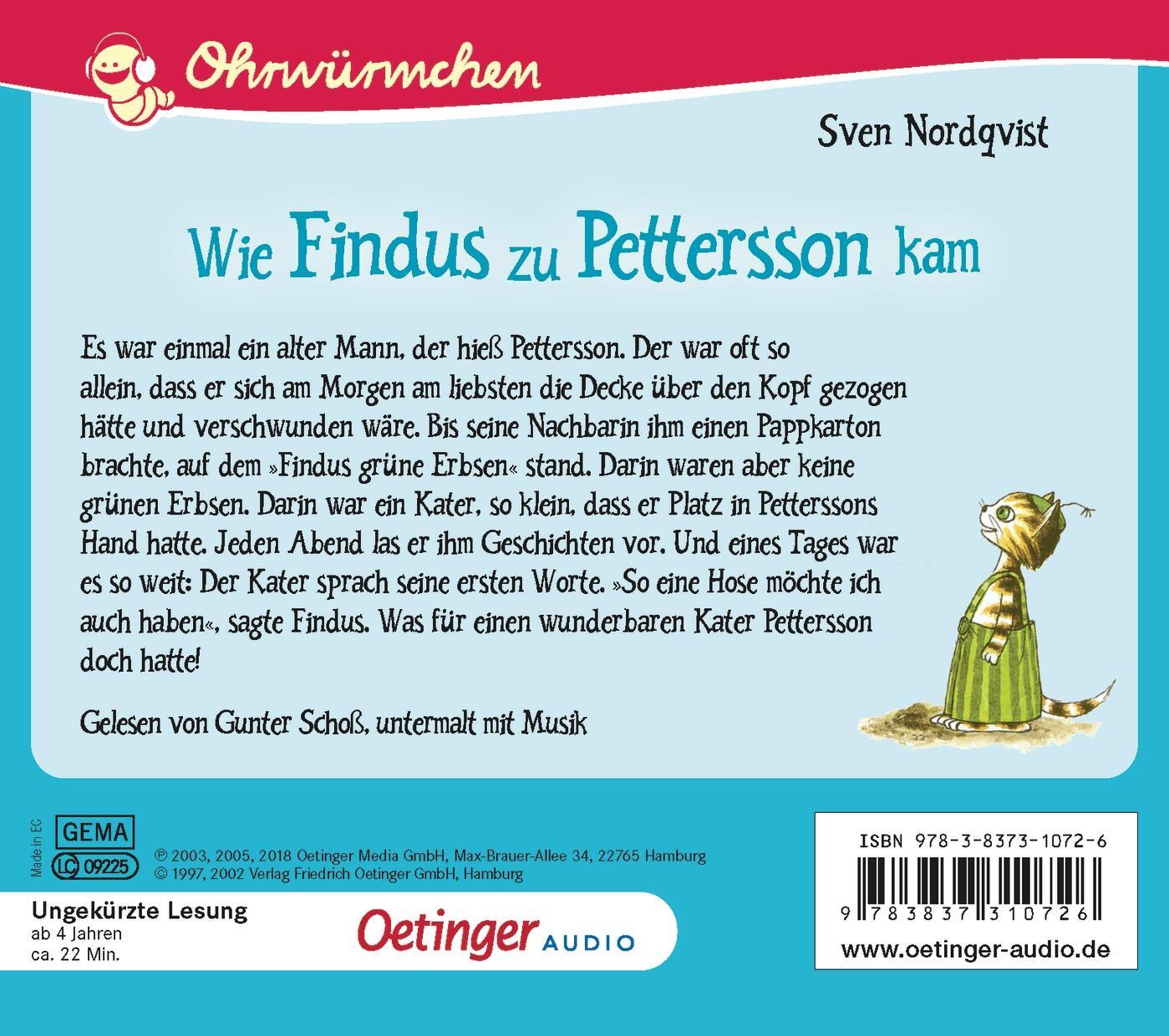 Rückseite: 9783837310726 | Wie Findus zu Pettersson kam (CD) | Sven Nordqvist | Audio-CD | 2018