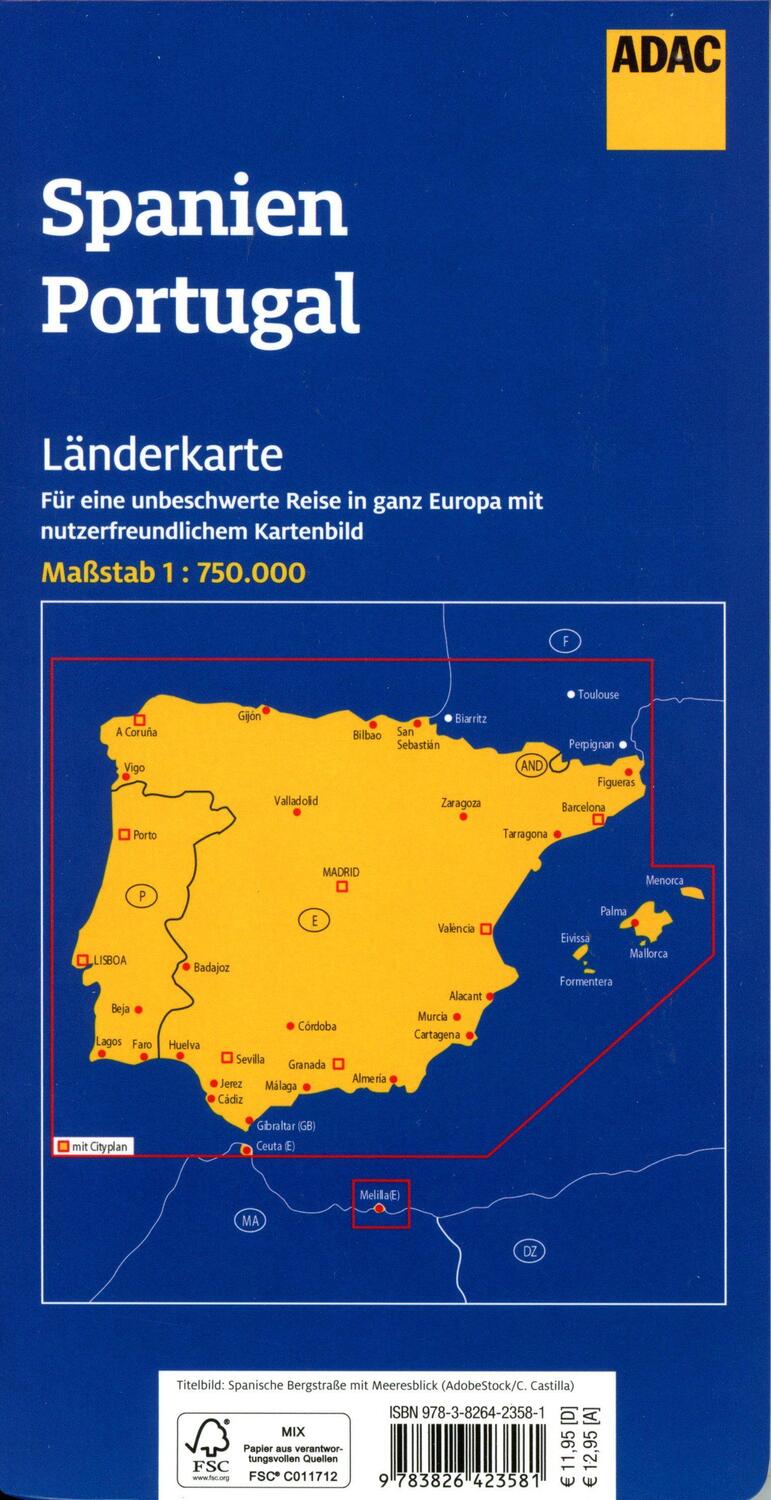 Bild: 9783826423581 | ADAC Länderkarte Spanien, Portugal 1:750.000 | (Land-)Karte | Deutsch