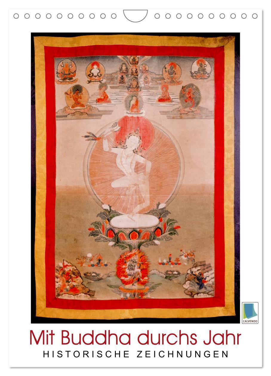 Cover: 9783383402050 | Mit Buddha durchs Jahr: historische Zeichnungen (Wandkalender 2024...