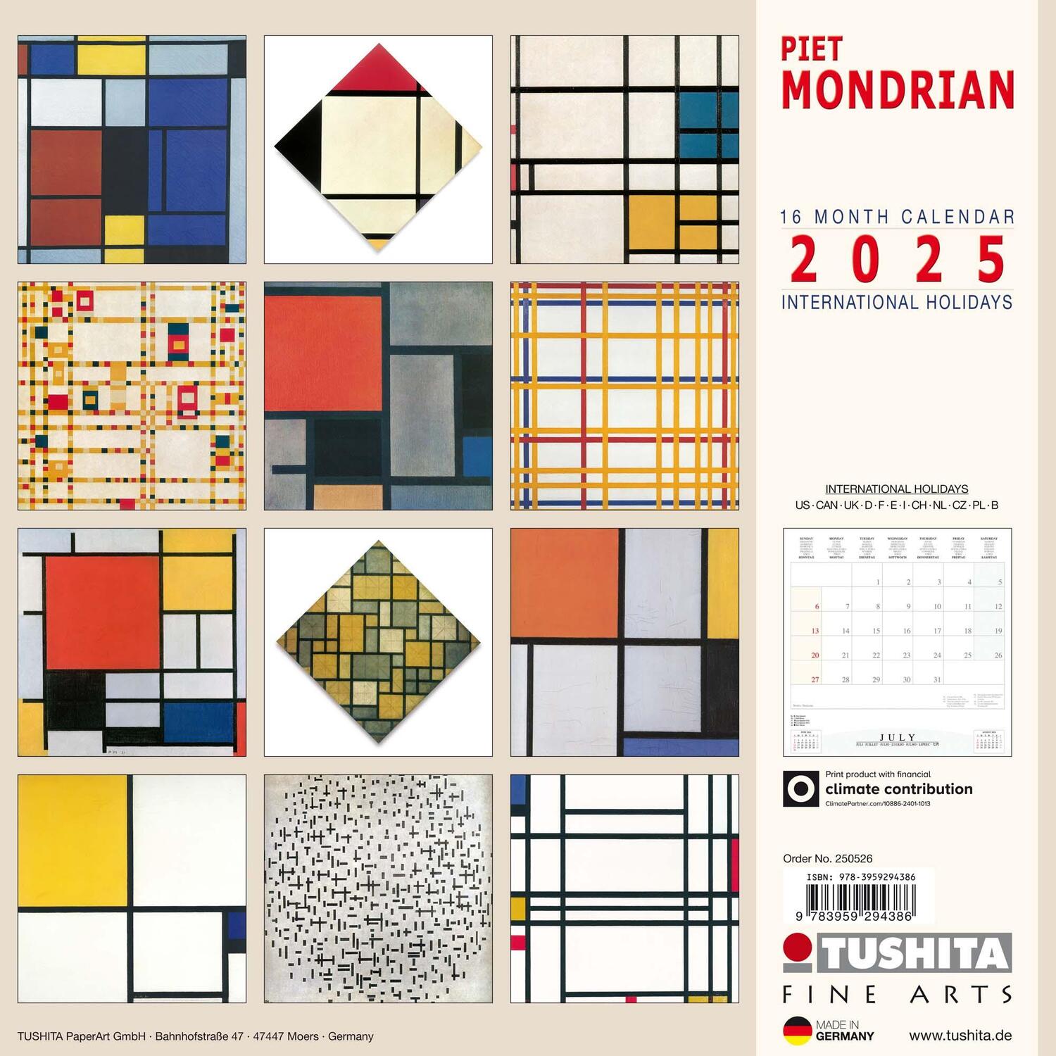 Rückseite: 9783959294386 | Piet Mondrian 2025 | Kalender 2025 | Kalender | Tushita Fine Arts