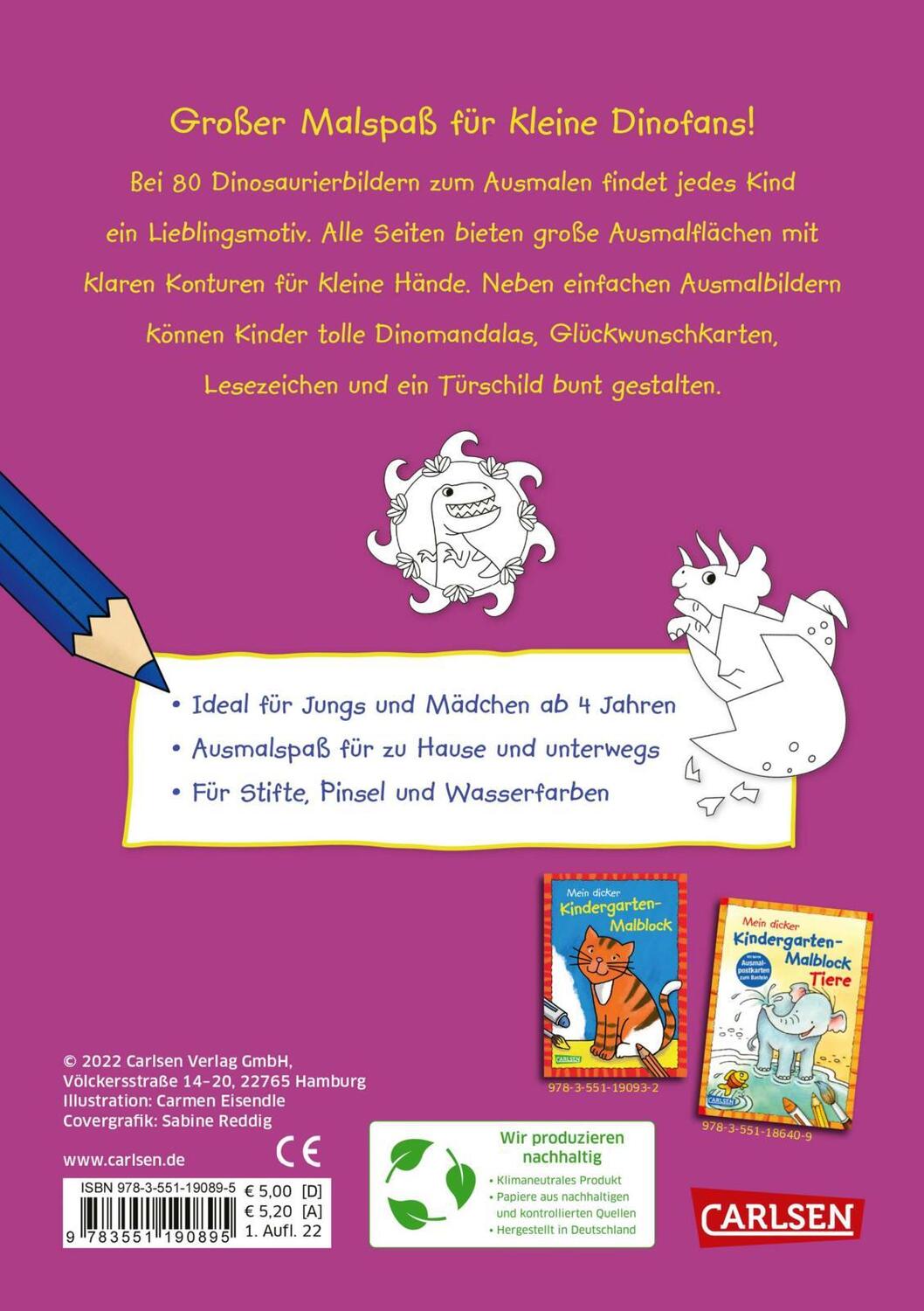 Rückseite: 9783551190895 | Mein dicker Dinosaurier-Malblock | Taschenbuch | Deutsch | 2022