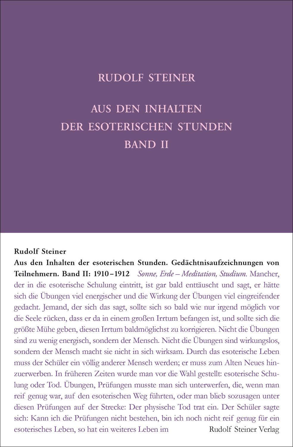 Cover: 9783727426650 | Aus den Inhalten der esoterischen Stunden, Band II: 1910-1912 | Buch