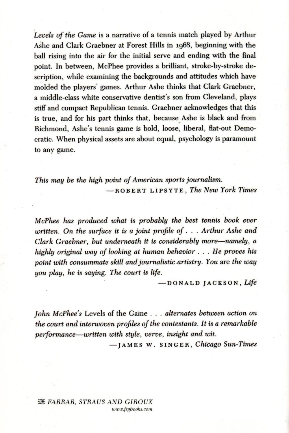 Rückseite: 9780374515263 | Levels of the Game | John Mcphee | Taschenbuch | Englisch | 1979