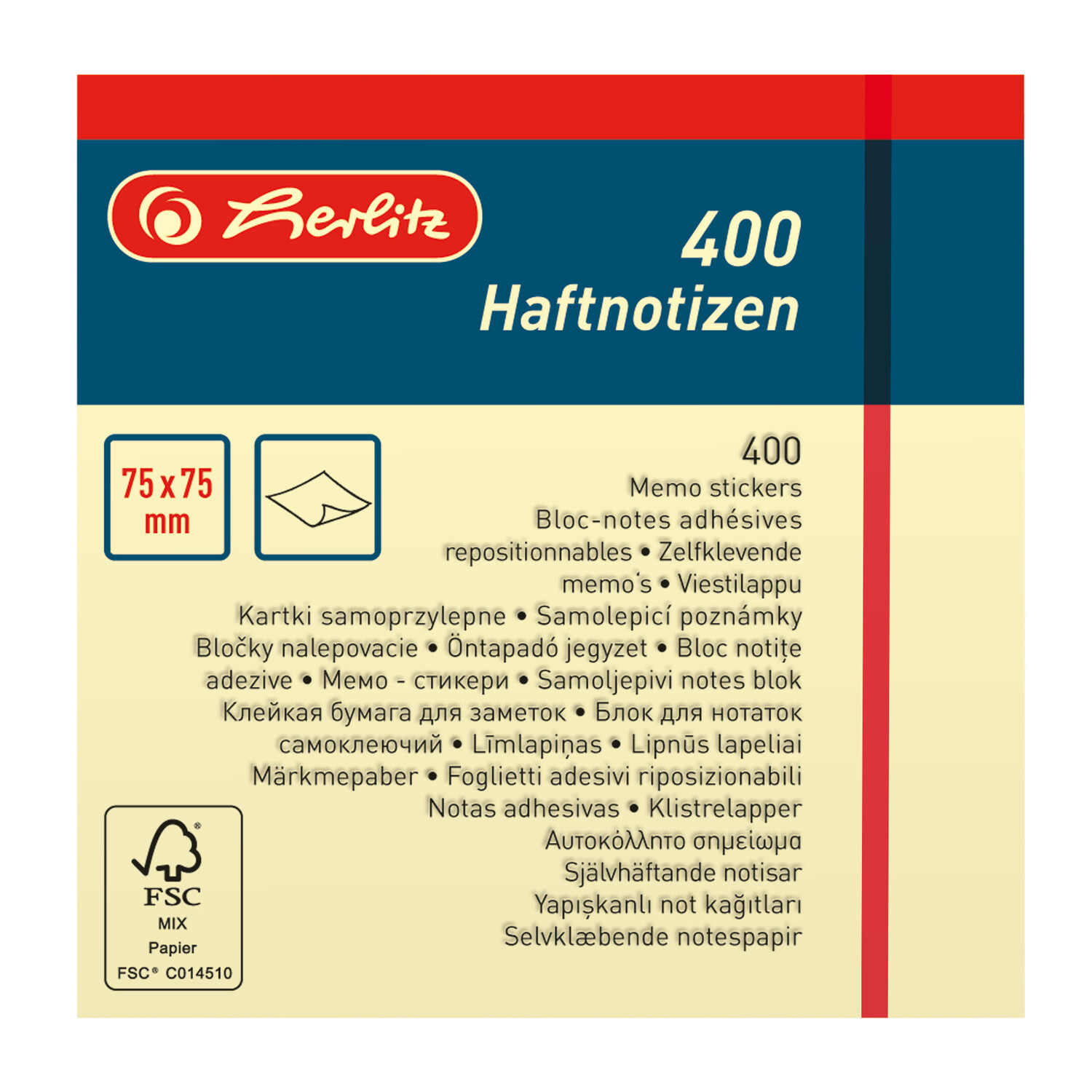 Cover: 4008110790749 | Herlitz Haftnotizblock 75x75mm 400 Blatt gelb | 790741 | 2021