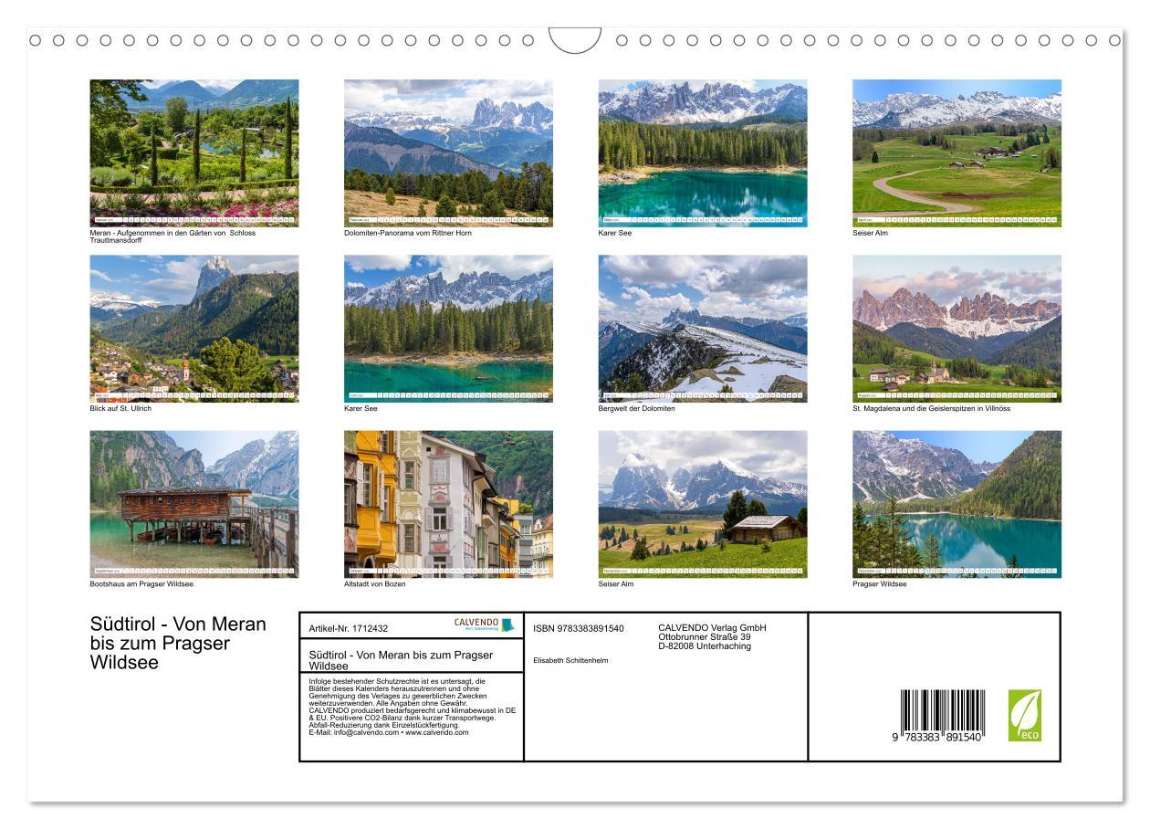 Bild: 9783383891540 | Südtirol - Von Meran bis zum Pragser Wildsee (Wandkalender 2025 DIN...