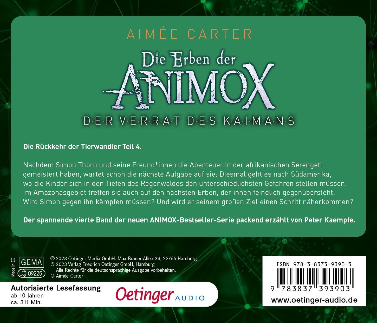 Rückseite: 9783837393903 | Die Erben der Animox 4. Der Verrat des Kaimans | Aimée Carter | CD