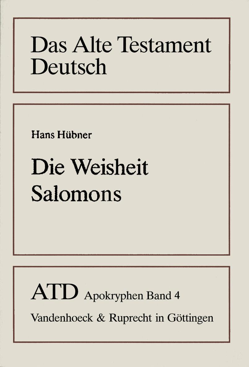 Cover: 9783525514047 | Die Weisheit Salomons | Hans Hübner | Taschenbuch | 227 S. | Deutsch