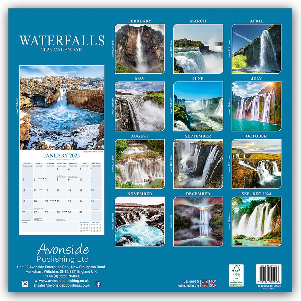 Rückseite: 9781804604953 | Waterfalls - Wasserfälle 2025 - 16-Monatskalender | Ltd | Kalender