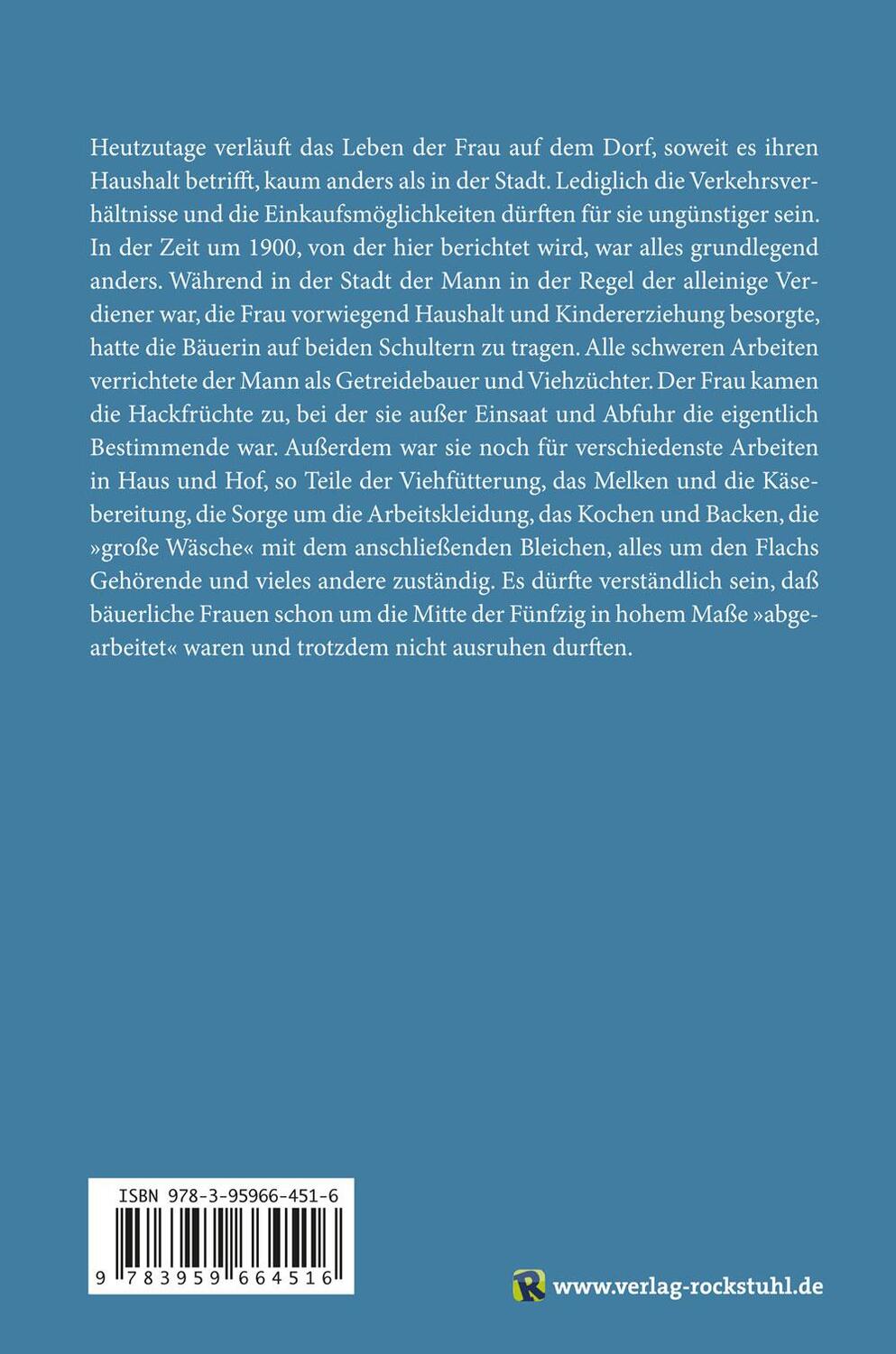 Rückseite: 9783959664516 | Hausarbeit der Bauersfrau | Bäuerliches Leben um 1900 - Band 5 | Röth