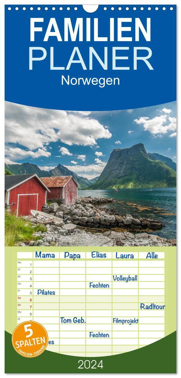 Cover: 9783383077302 | Familienplaner 2024 - Norwegen mit 5 Spalten (Wandkalender, 21 x 45...