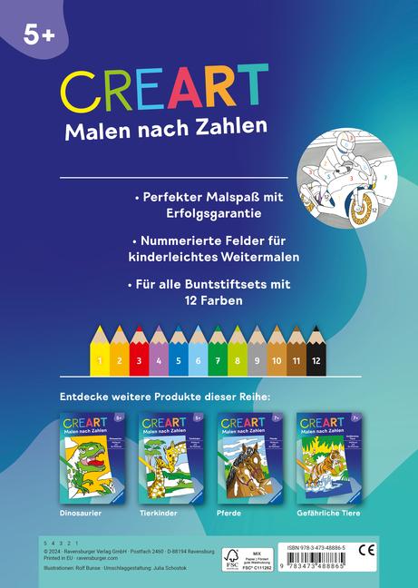 Bild: 9783473488865 | Ravensburger CreArt Malen nach Zahlen ab 5: Fahrzeuge, Malbuch, 24...