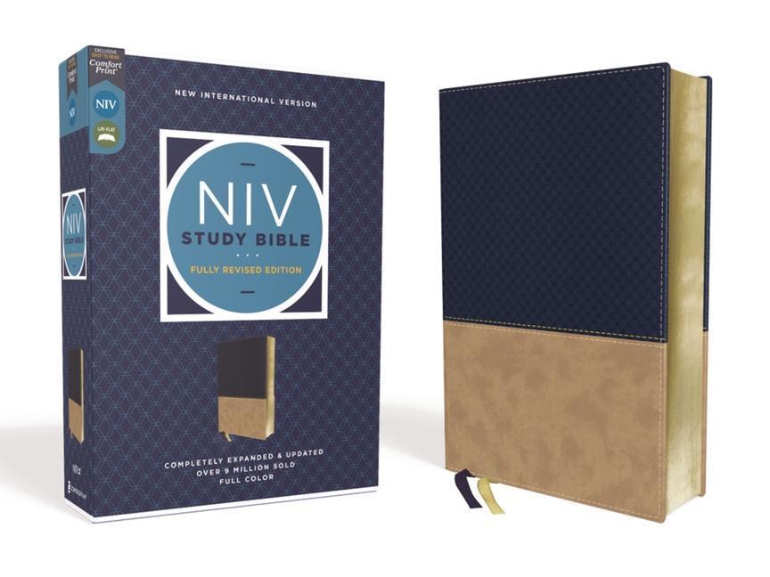 Cover: 9780310448990 | NIV Study Bible, Fully Revised Edition, Leathersoft, Navy/Tan, Red...