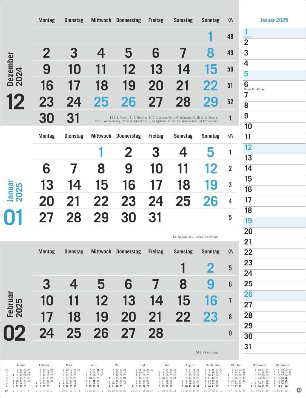 Cover: 9783756406630 | 3-Monats-Planer, blau 2025 | Heye | Kalender | Bürokalender Heye
