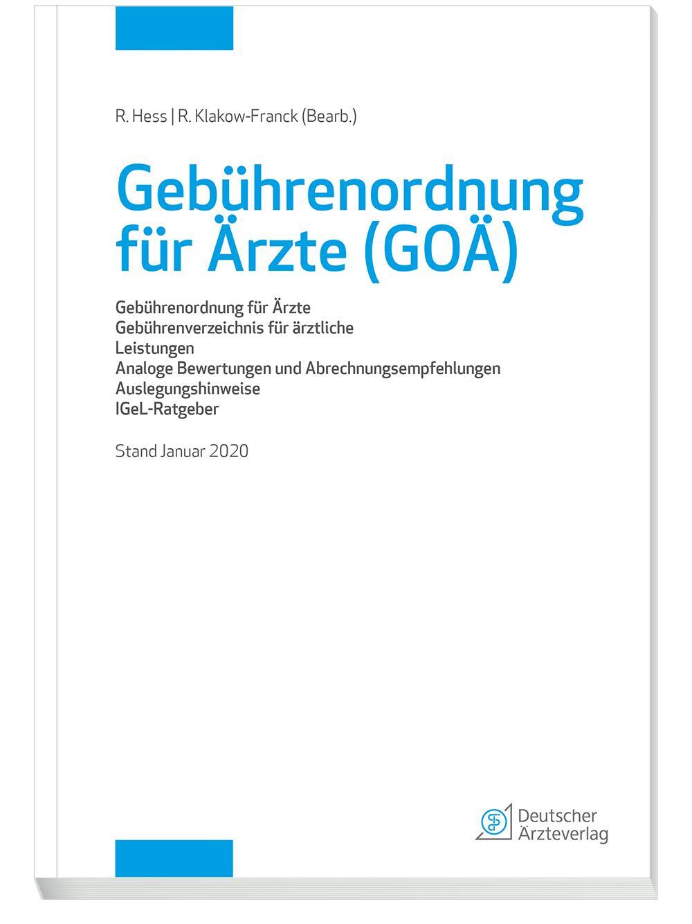 Cover: 9783769137125 | Gebührenordnung für Ärzte (GOÄ), Stand Januar 2020 | Taschenbuch