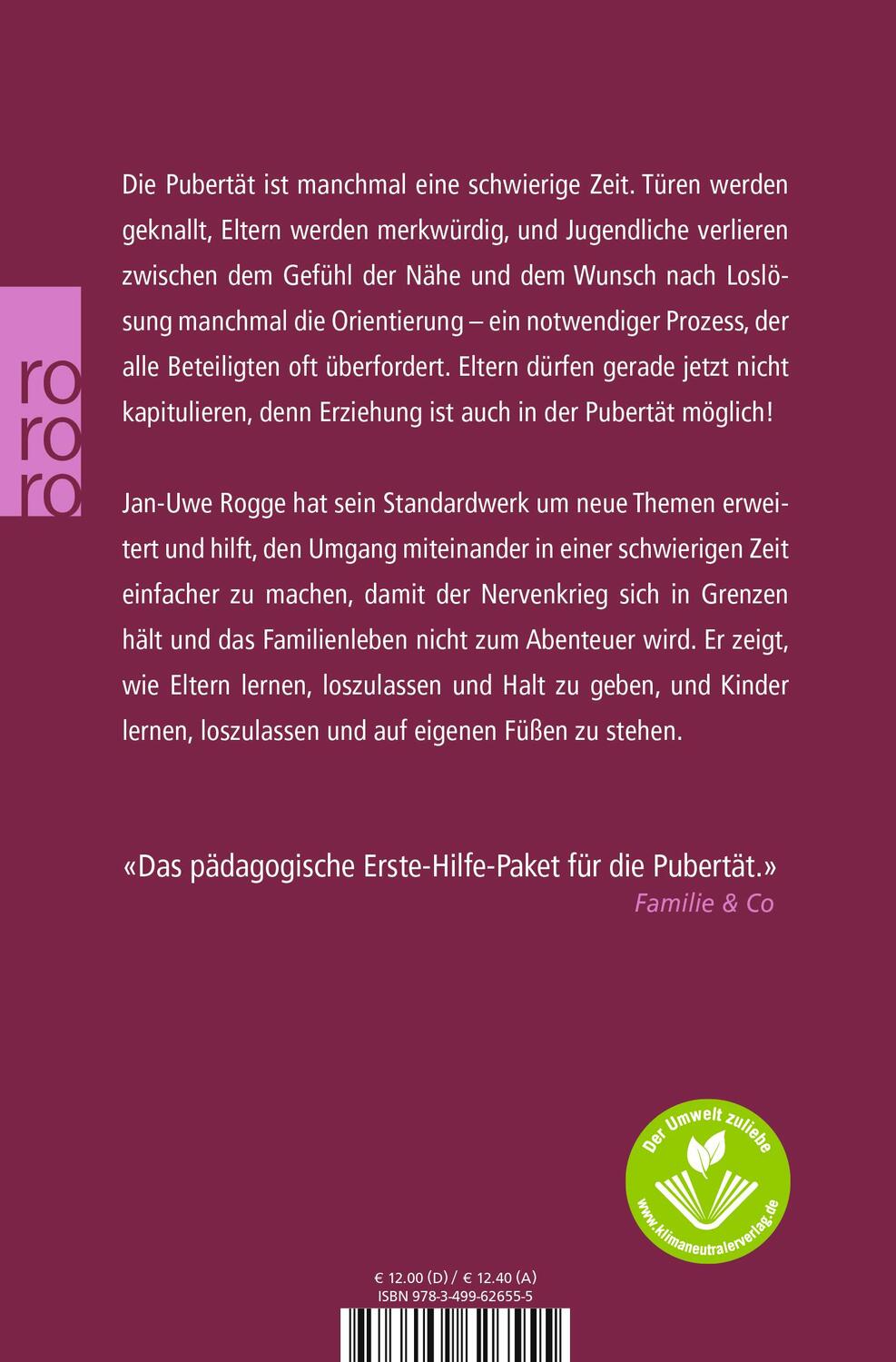 Rückseite: 9783499626555 | Pubertät - Loslassen und Haltgeben | Jan-Uwe Rogge | Taschenbuch