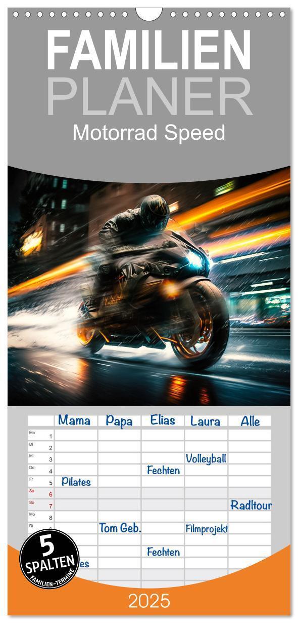 Cover: 9783457093481 | Familienplaner 2025 - Motorrad Speed mit 5 Spalten (Wandkalender,...