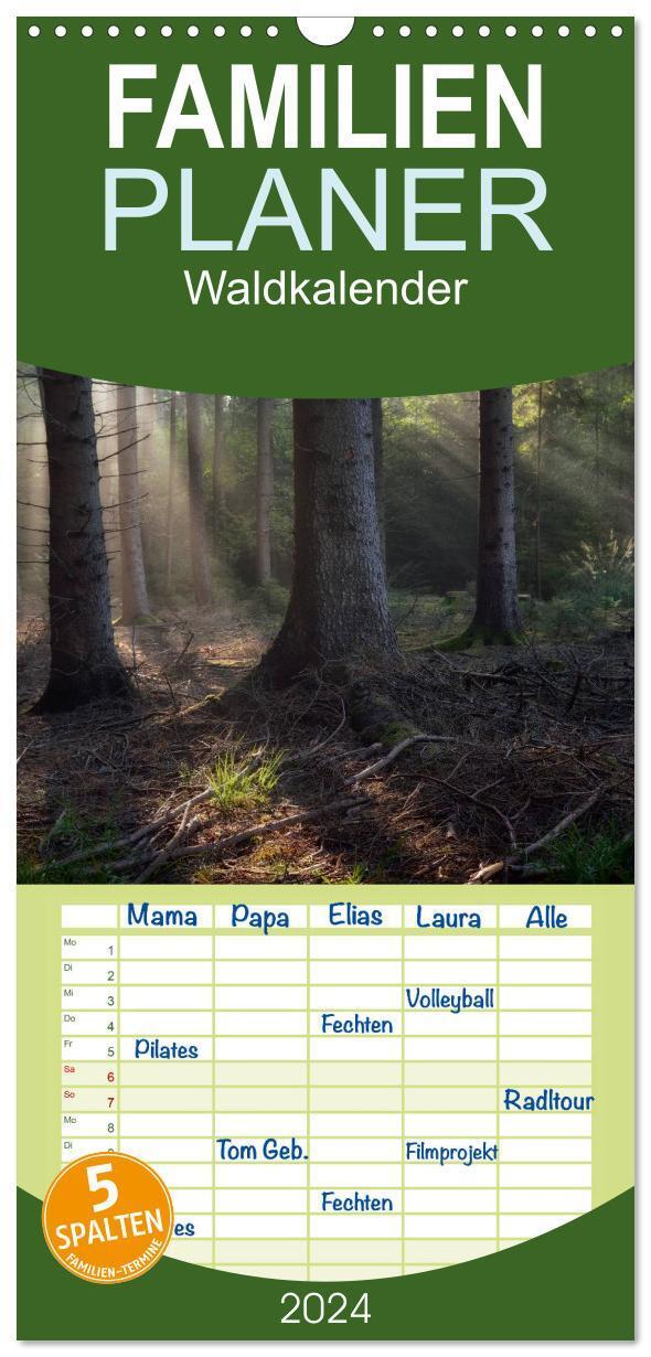 Cover: 9783383094163 | Familienplaner 2024 - Waldkalender mit 5 Spalten (Wandkalender, 21...