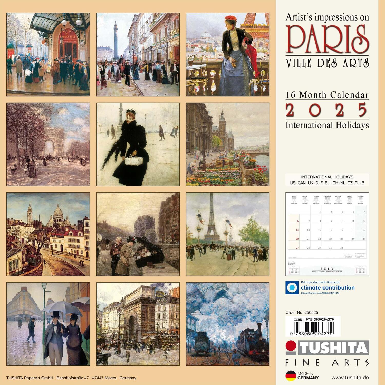 Rückseite: 9783959294379 | Paris - Ville des Arts 2025 | Kalender 2025 | Kalender | 28 S. | 2025