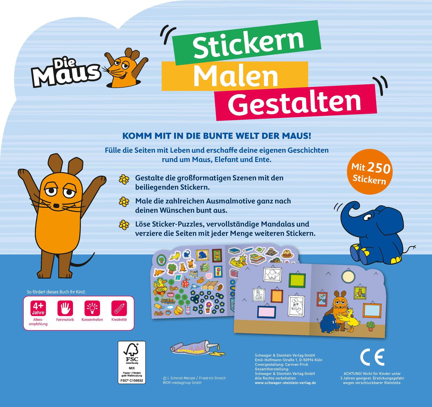 Rückseite: 9783849943806 | Die Maus - Stickern, Malen, Gestalten: Mit 250 Stickern. | Taschenbuch