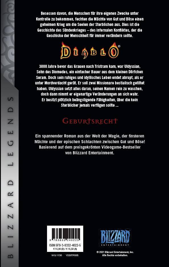 Rückseite: 9783833240225 | Diablo: Sündenkrieg Buch 1 - Geburtsrecht | Blizzard Legends | Knaak