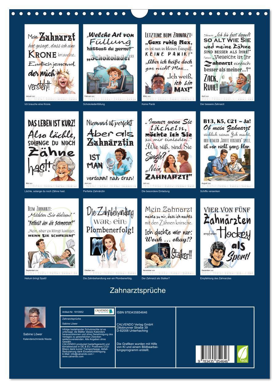 Bild: 9783435854646 | Zahnarztsprüche (Wandkalender 2025 DIN A3 hoch), CALVENDO...