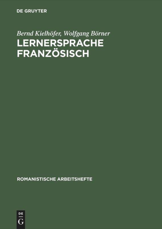Cover: 9783484501331 | Lernersprache Französisch | Wolfgang Börner (u. a.) | Buch | ISSN