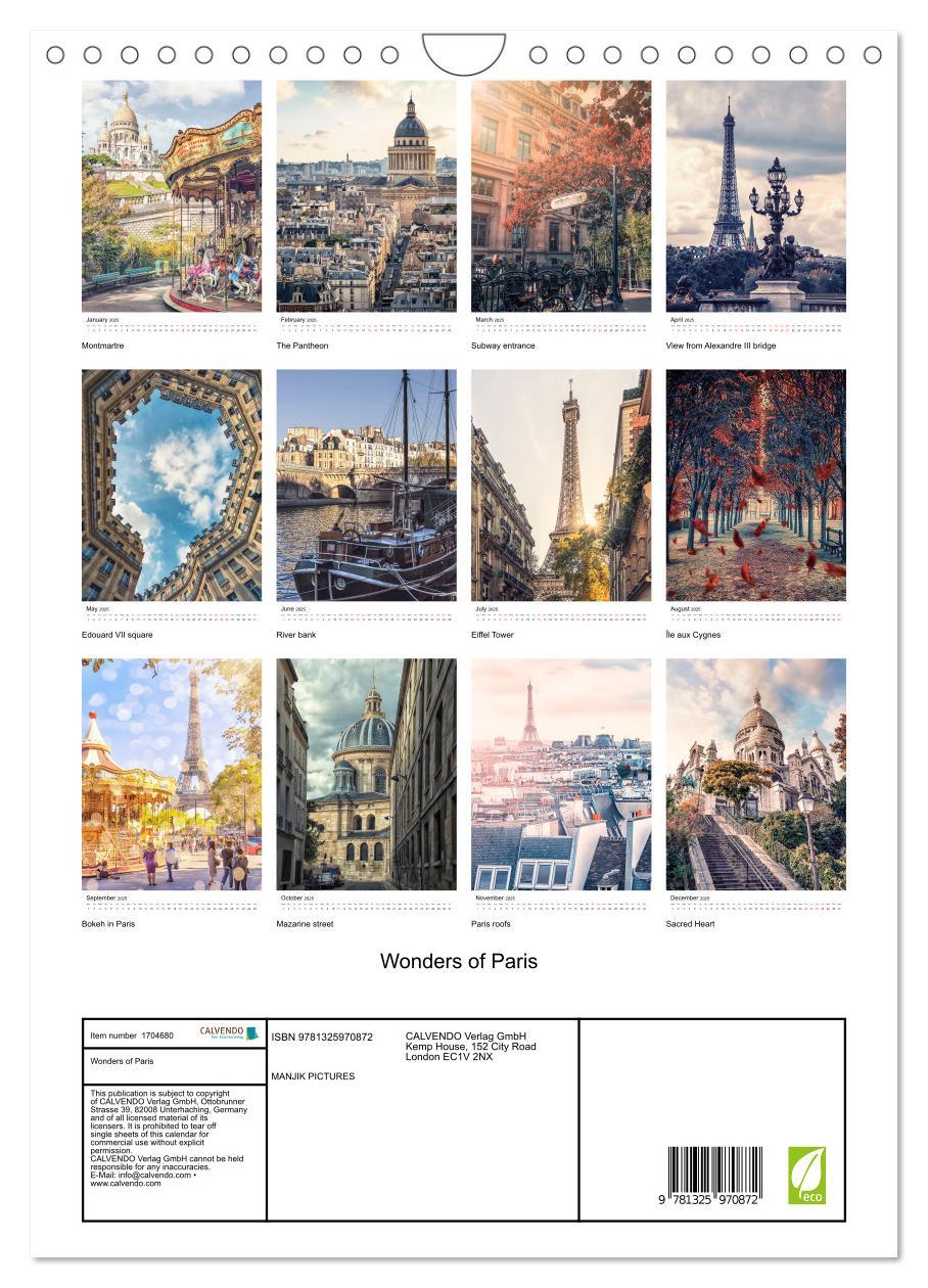 Bild: 9781325970872 | Wonders of Paris (Wall Calendar 2025 DIN A4 portrait), CALVENDO 12...