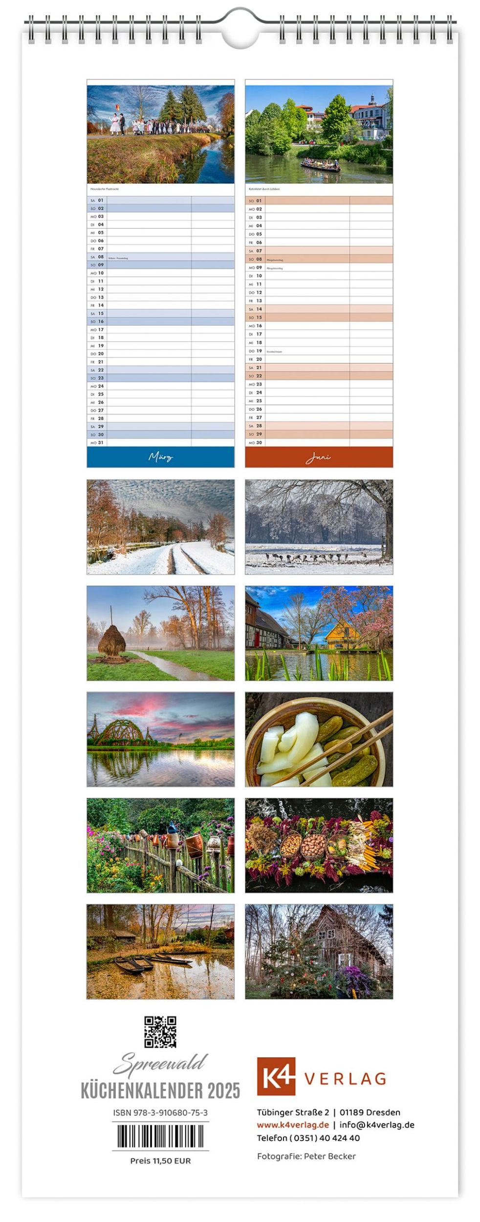 Bild: 9783910680753 | Küchenkalender Spreewald 2025 | 15 x 40 cm weißes Kalendarium | 2025