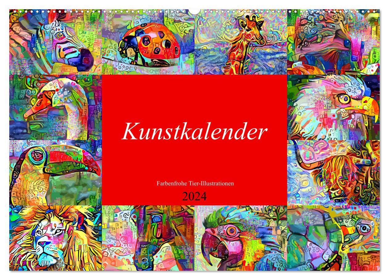 Cover: 9783675987234 | Kunstkalender. Farbenfrohe Tier-Illustrationen (Wandkalender 2024...