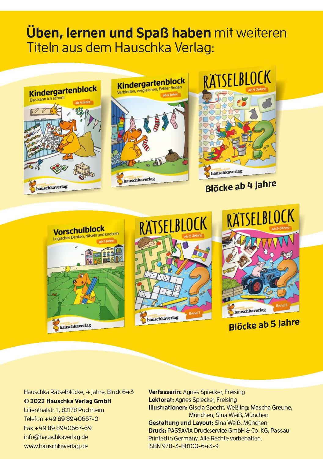 Bild: 9783881006439 | Rätselblock ab 4 Jahre | Agnes Spiecker | Taschenbuch | 64 S. | 2022