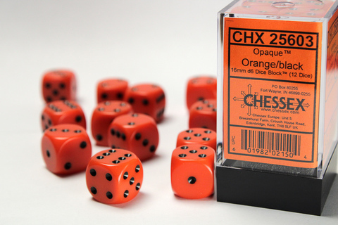 Cover: 601982021504 | Opaque 16mm d6 Orange/black Dice Block™ (12 dice) | deutsch | Chessex